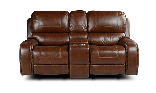Picture of Caspian Brown Double Reclining Console Loveseat