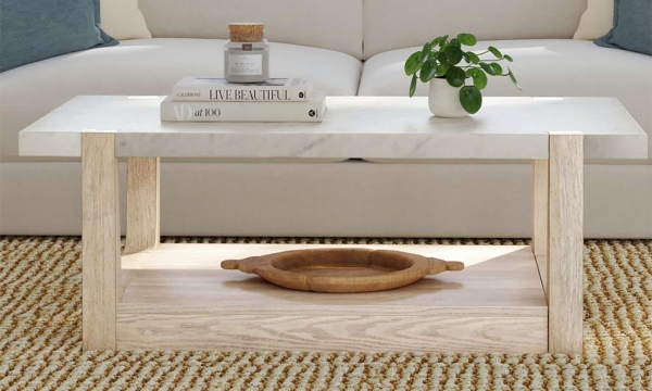 Picture of Newport White Gray Marble Top Cocktail Table