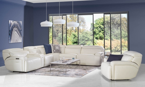 Picture of Plymouth White Leather 6-Piece Power Sectional