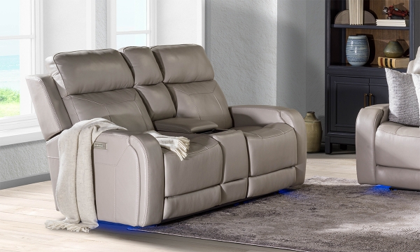 Picture of Maverick Dove Leather Power Media Loveseat