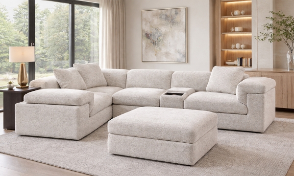Picture of Revere Cotton 5-Piece Audio Sectional and Ottoman