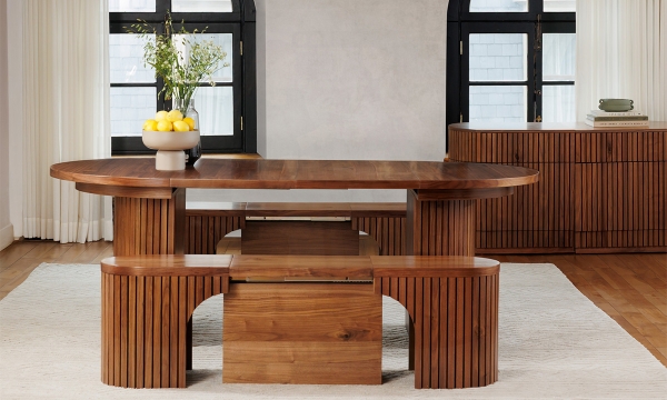 Picture of Original Round Walnut Extendable Dining Bench