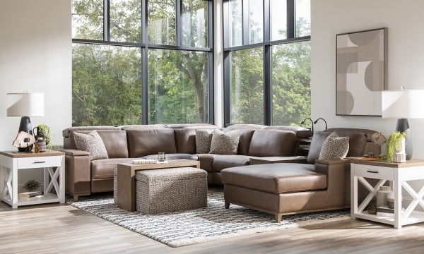 Picture of Solana Clay Leather 5-Piece Right Chaise Sectional