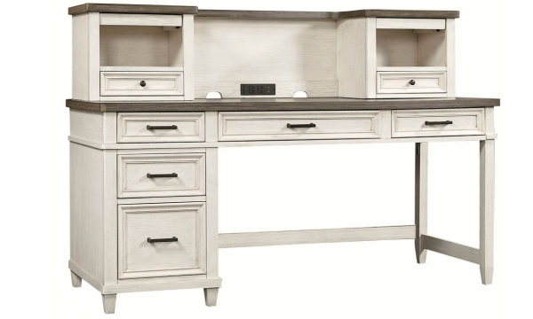 Picture of Caraway White Pedestal Desk with Hutch