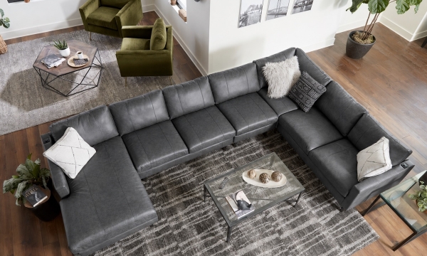 Picture of Trafton Charcoal Leather 4-Piece Left Chaise Sectional